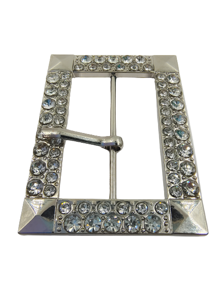 Fancy Prong Silver Buckle With Diamonds