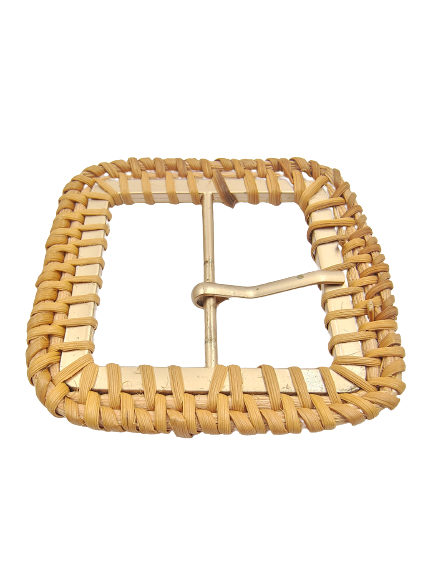 Square Shape Raffia Handmade Prong Buckle