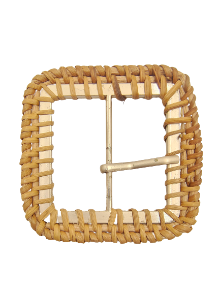 Square Shape Raffia Handmade Prong Buckle