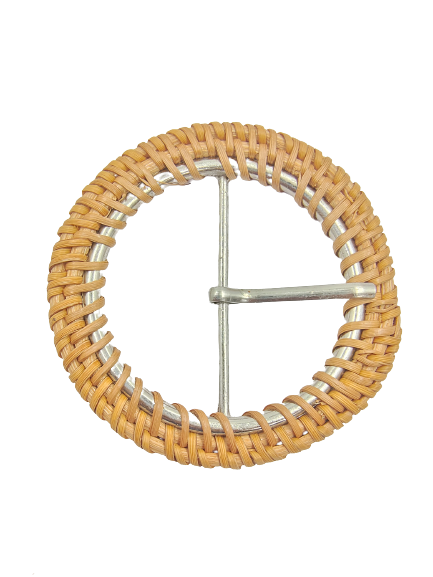 Round Raffia Handmade Buckle With a Prong