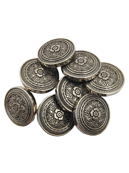 Silver Flower Metal Shank Buttons (Set of 8)