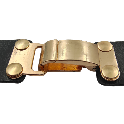 Shiny Gold With Black PU Snap Belt Buckle