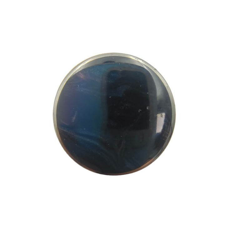 Deep Blue Button with Silver Rim Marbled Effect Abs Button (Pack Of Eight)