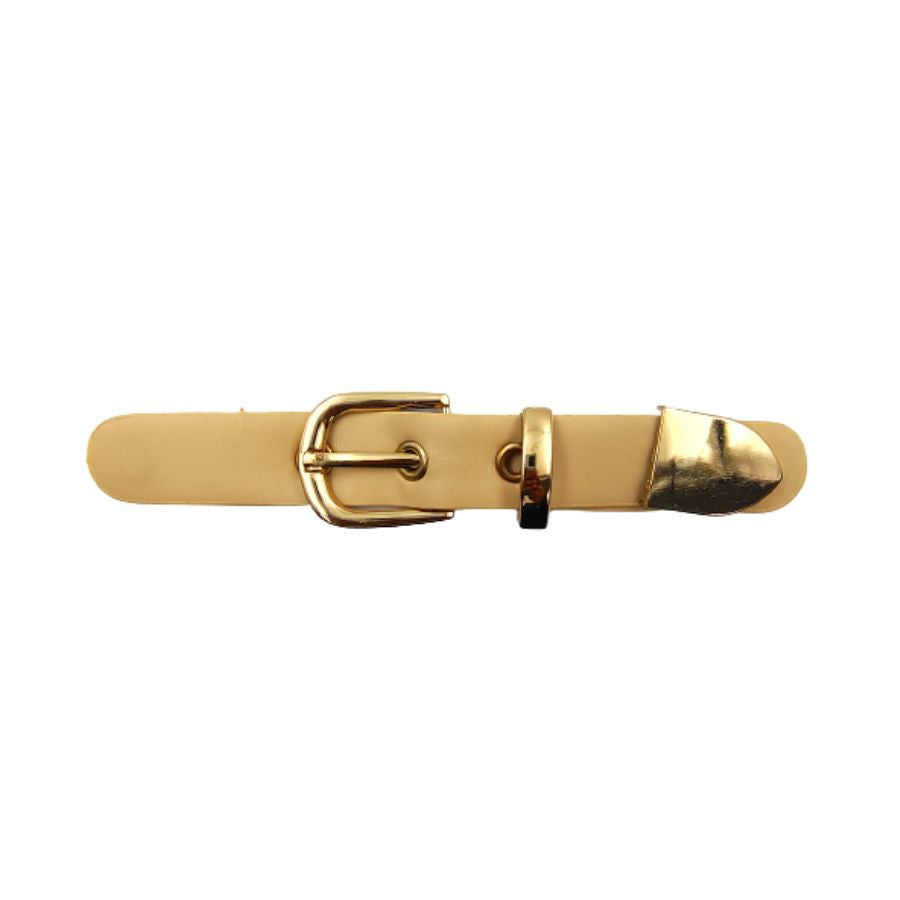 Shiny Gold With Cream PU Prong Belt Buckle