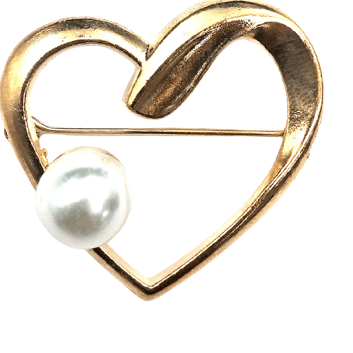Elegant Heart Brooch with Single Pearl for Casual & Formal Wear by ANI Accessories
